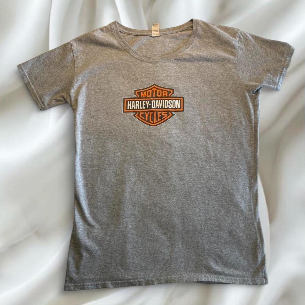 Y2K vintage grey Harley‎ Davidson graphic babytee short sleeve top grunge skater